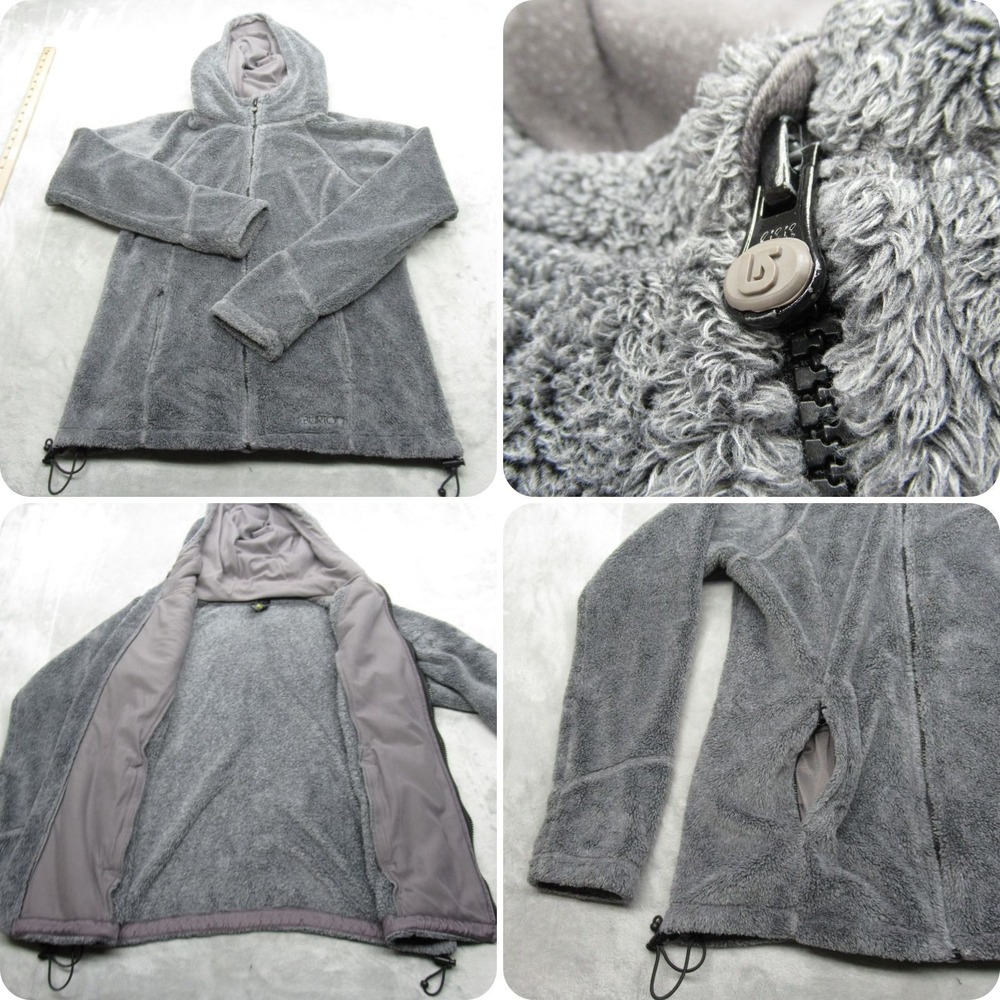 Burton Jacket Women Small Gray Pockets Hooded Dryride Super Soft Fleece Full Zip